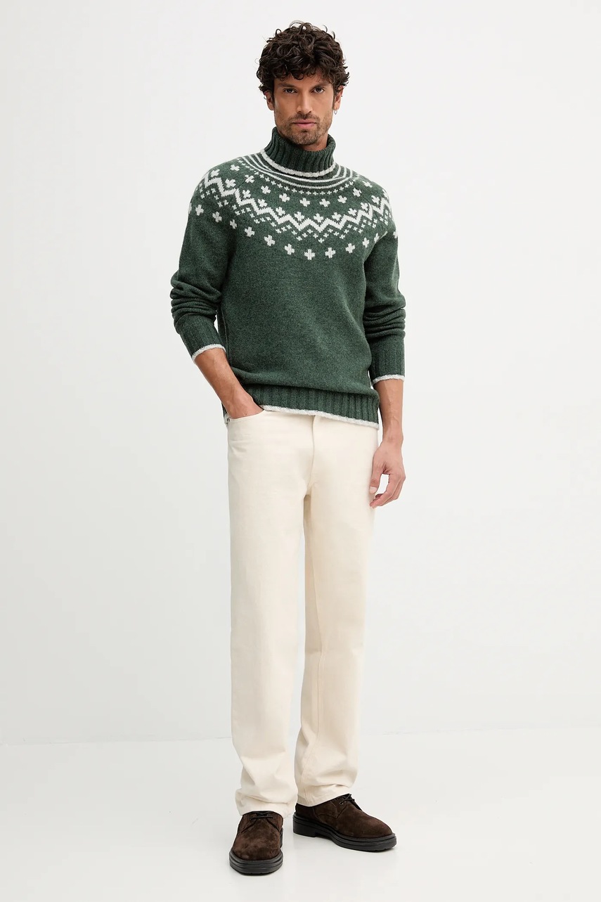 Шерстяной свитер Barbour HEWTON цвет зелёный тёплый с гольфом MKN1672