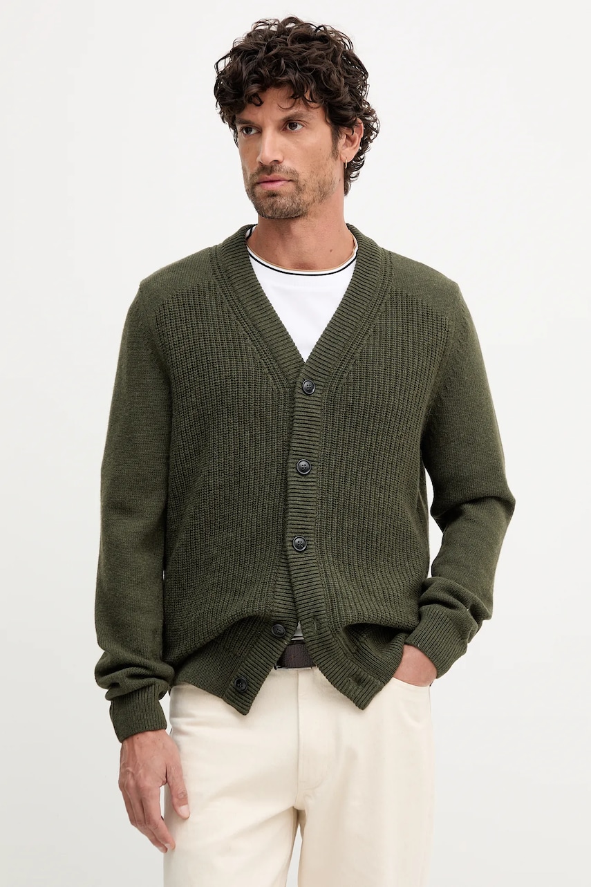 Barbour cardigan de lână MAINLAND culoarea verde, MKN1676