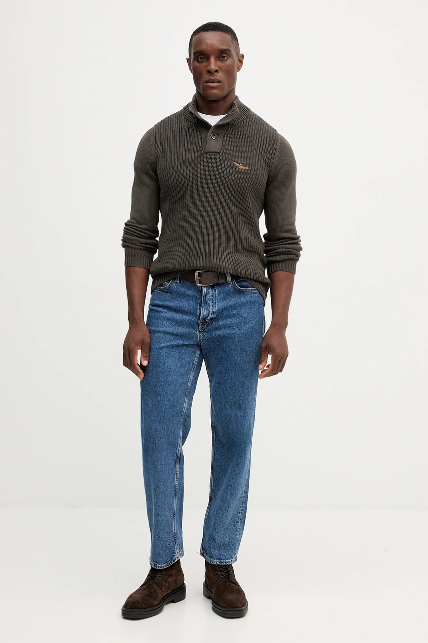 Хлопковый свитер Aeronautica Militare цвет серый лёгкий с полугольфом MA1572UL00409