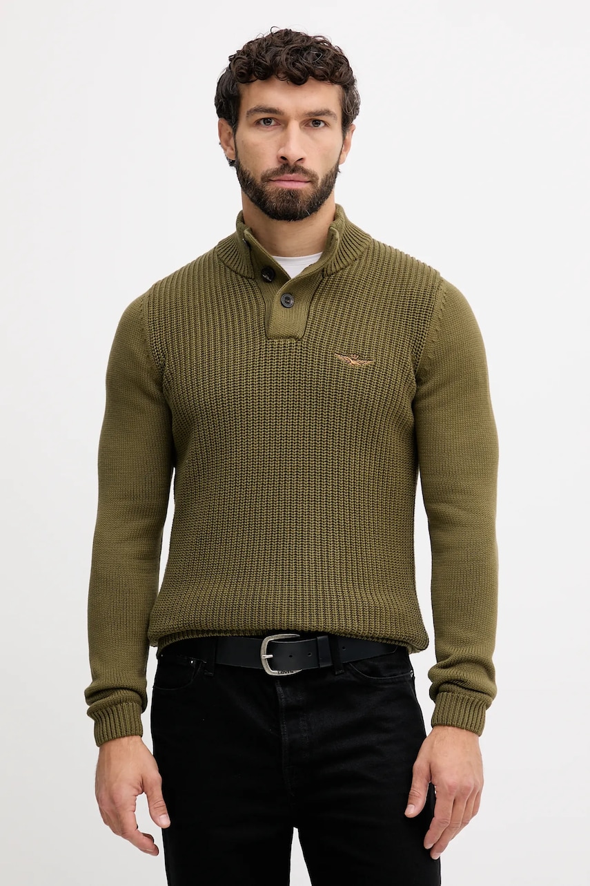 Aeronautica Militare pulover de bumbac culoarea bej, light, cu turtleneck, MA1572UL00409