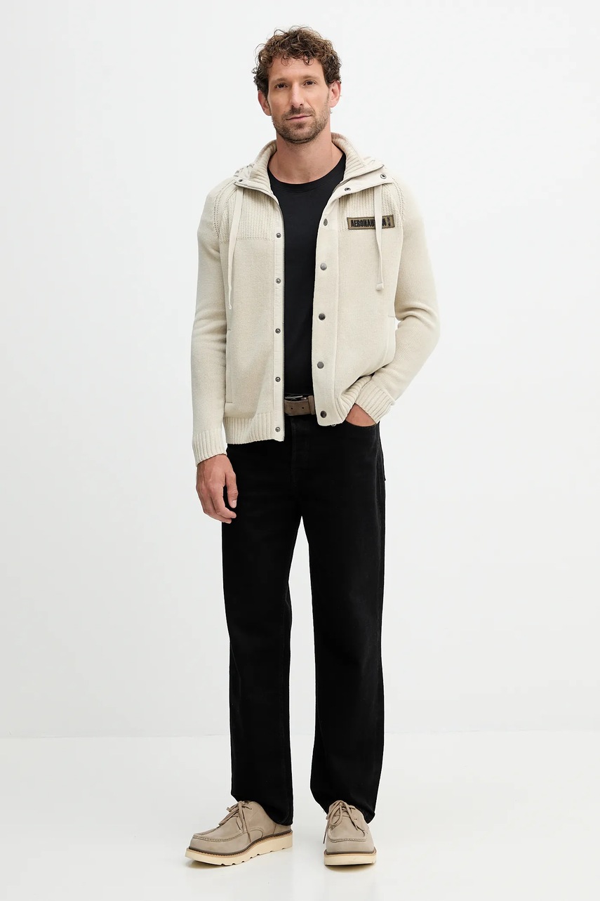 Хлопковая кофта Aeronautica Militare цвет бежевый с капюшоном с аппликацией MA1575UL00539