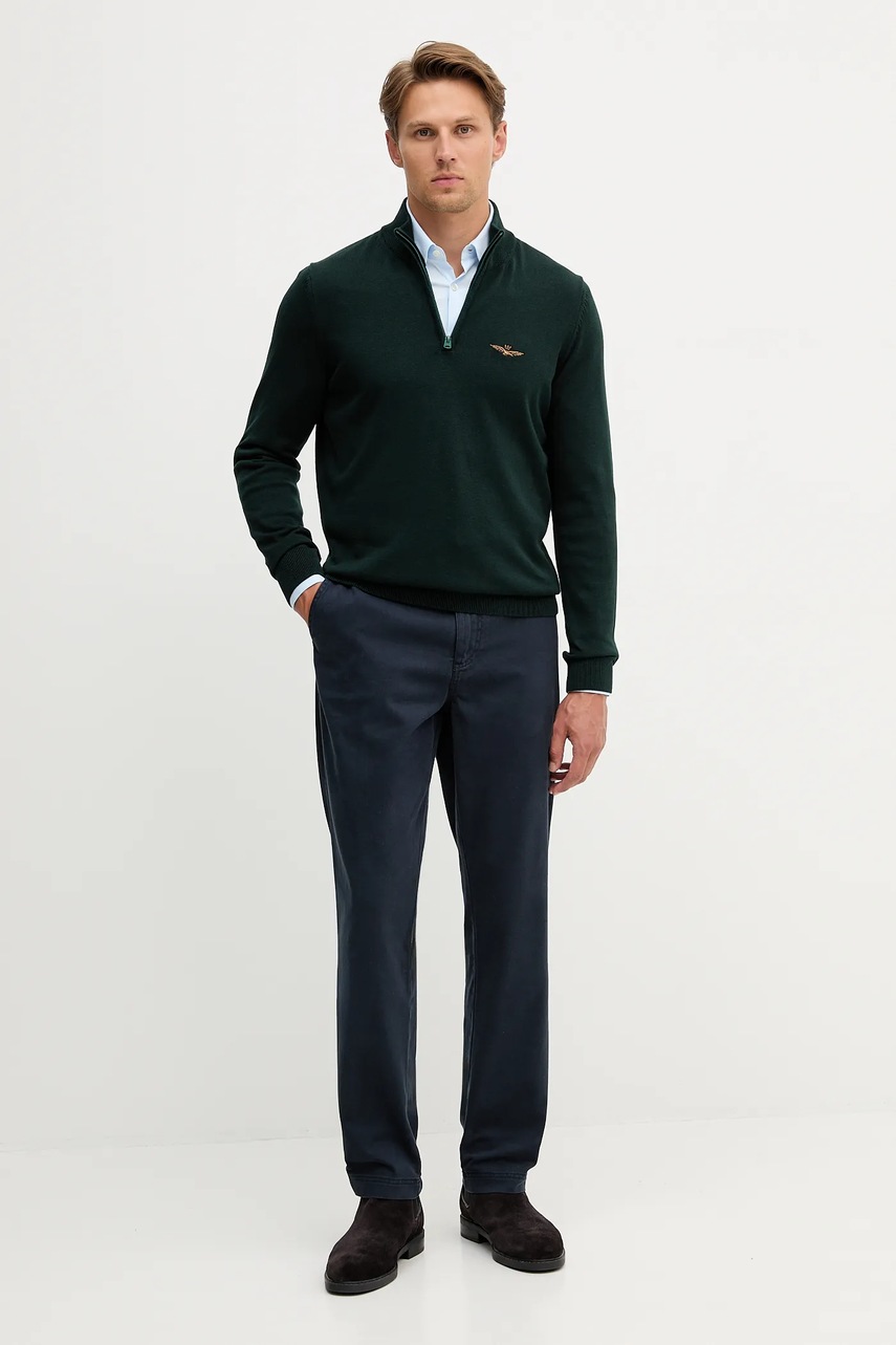 Хлопковый свитер Aeronautica Militare цвет зелёный лёгкий MA1578UL00506