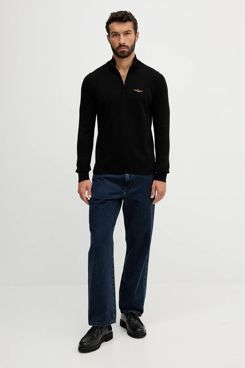 Хлопковый свитер Aeronautica Militare цвет чёрный лёгкий MA1578UL00506