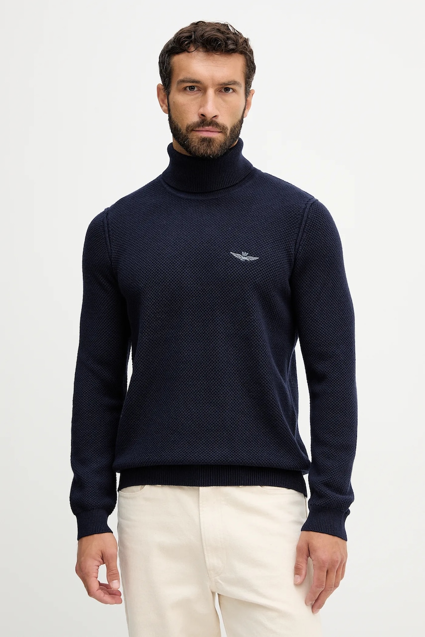 Aeronautica Militare pulover de lână culoarea bleumarin, light, cu guler, MA1583UL00903