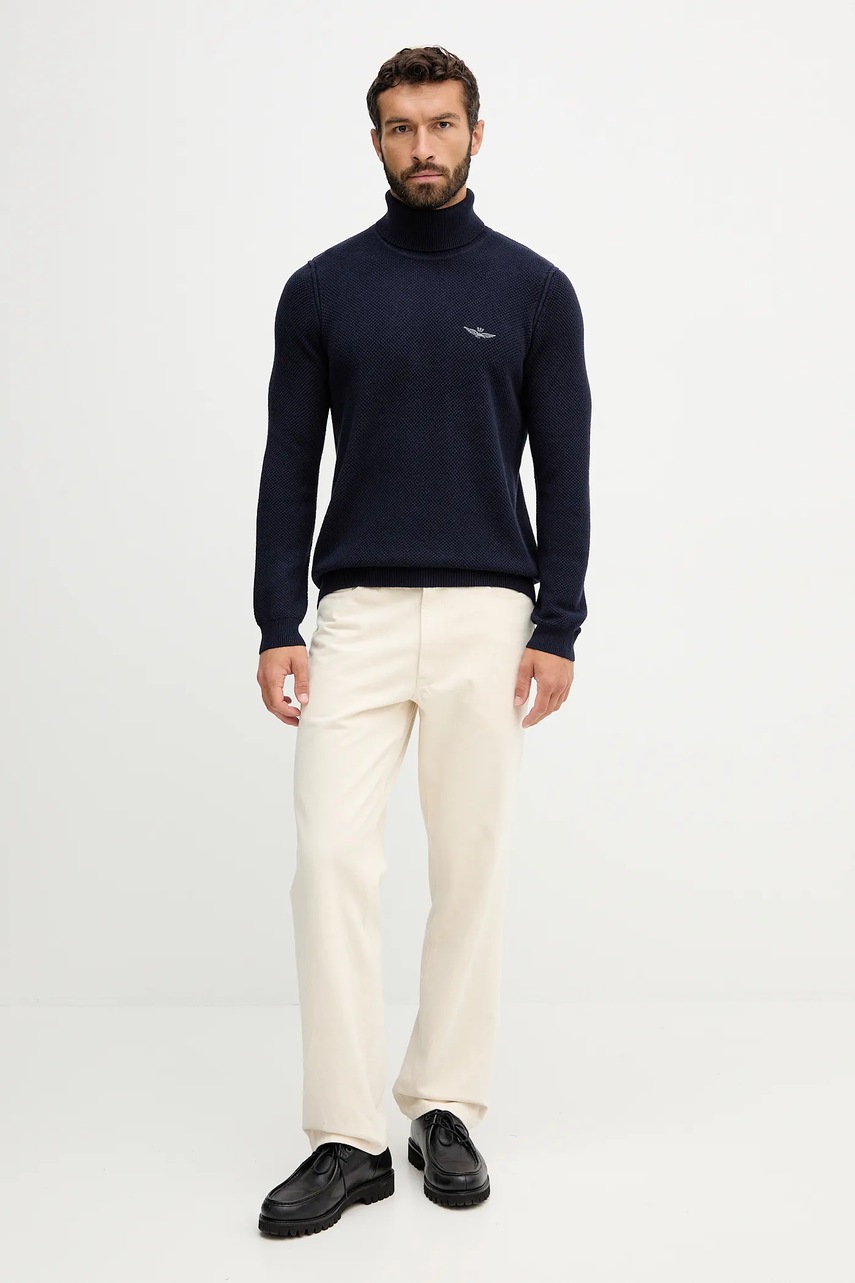 Свитер с шерстью Aeronautica Militare цвет синий лёгкий с гольфом MA1583UL00903