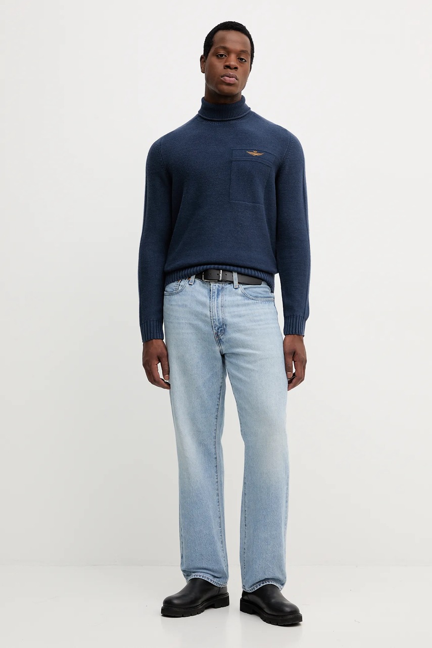 Свитер с шерстью Aeronautica Militare цвет синий с гольфом MA1587UL00904