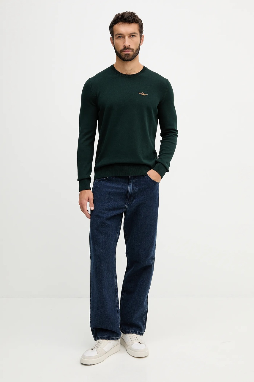 Хлопковый свитер Aeronautica Militare цвет зелёный лёгкий MA1611UL00506