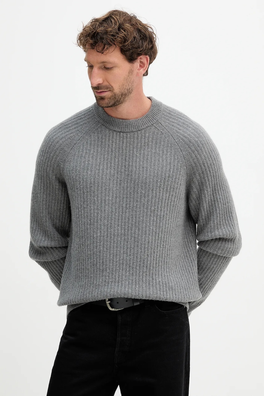 BOSS Orange pulover de lână culoarea gri, 50548674