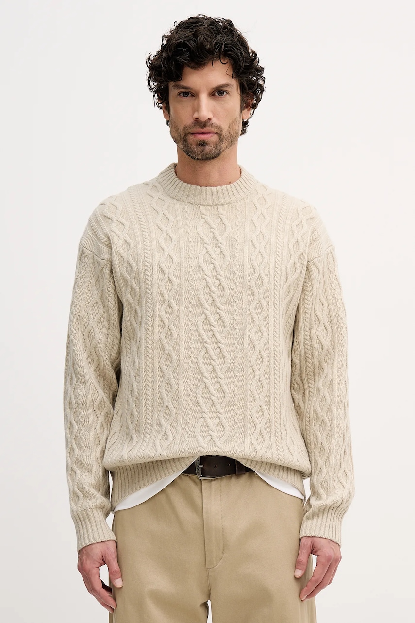 BOSS Orange pulover de lână culoarea bej, 50548689