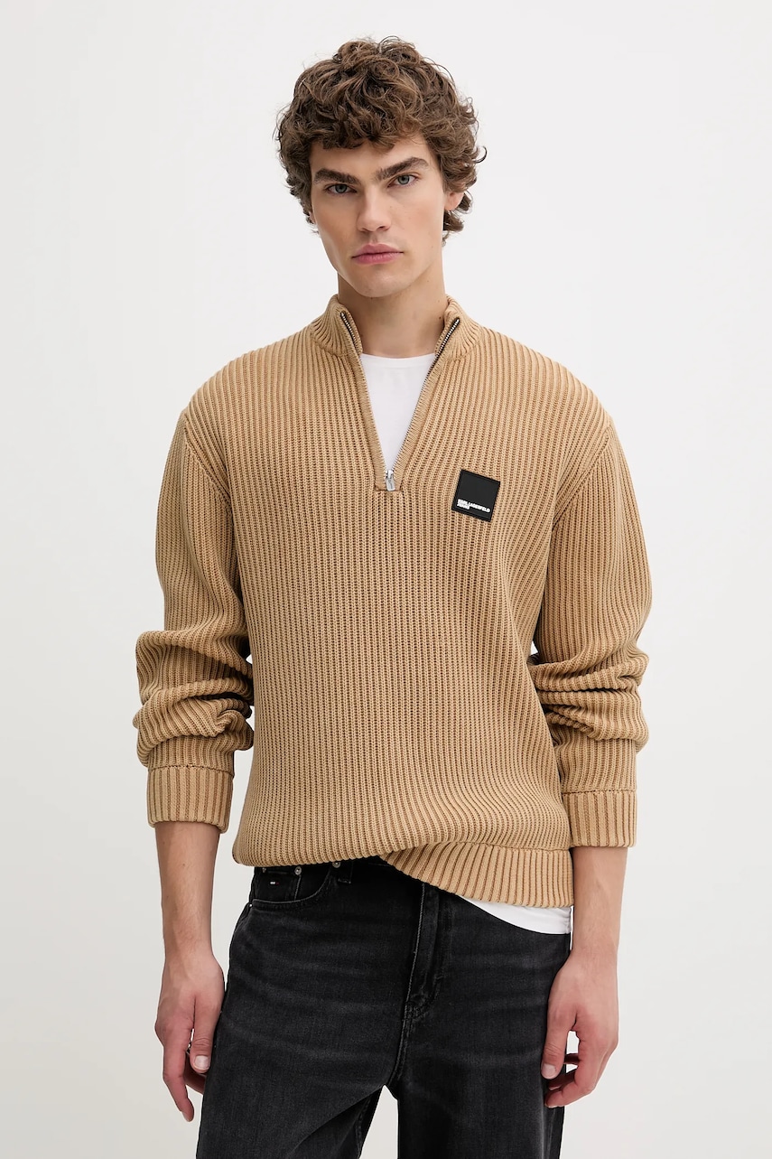 Levně Bavlněný svetr Karl Lagerfeld Jeans pánský, zelená barva, s pologolfem, A4M18034