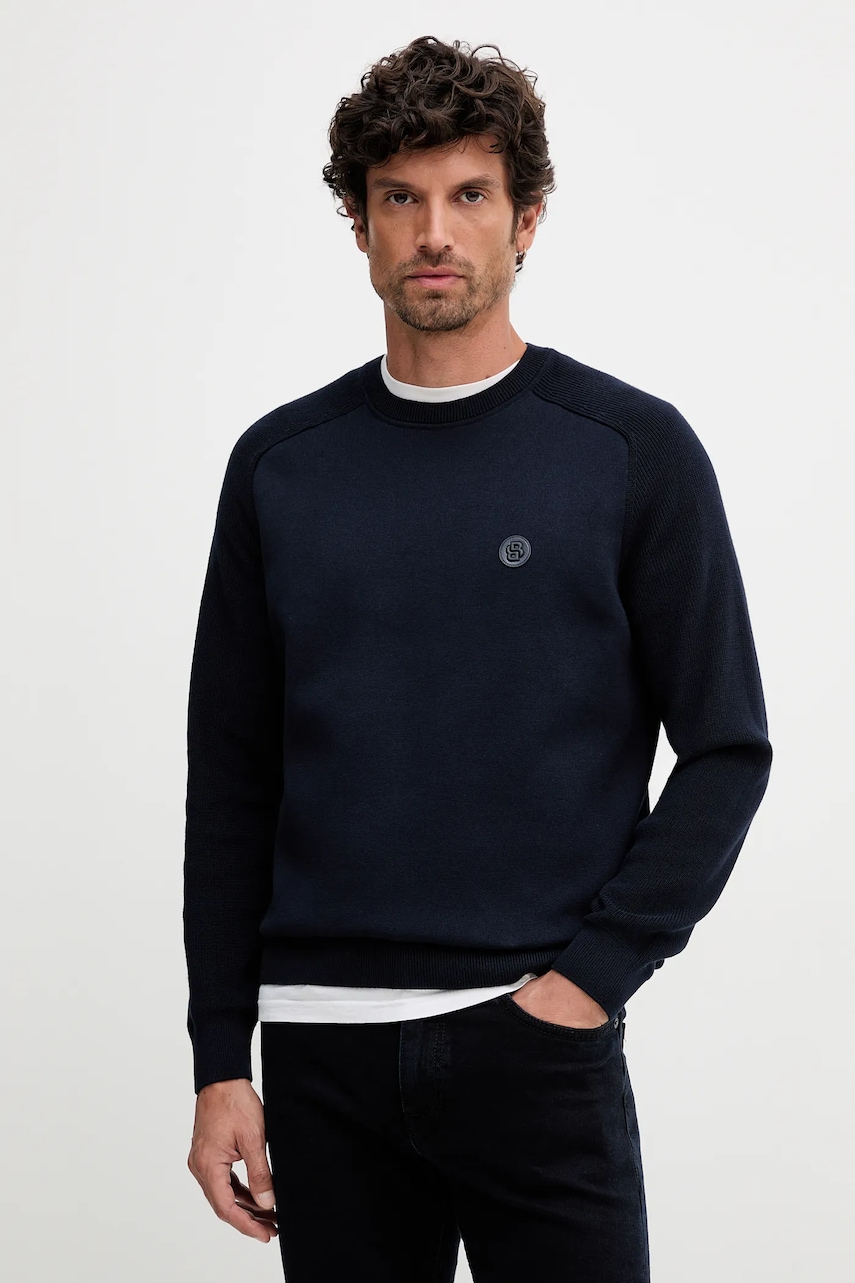 BOSS pulover de bumbac culoarea bleumarin, light, 50543136