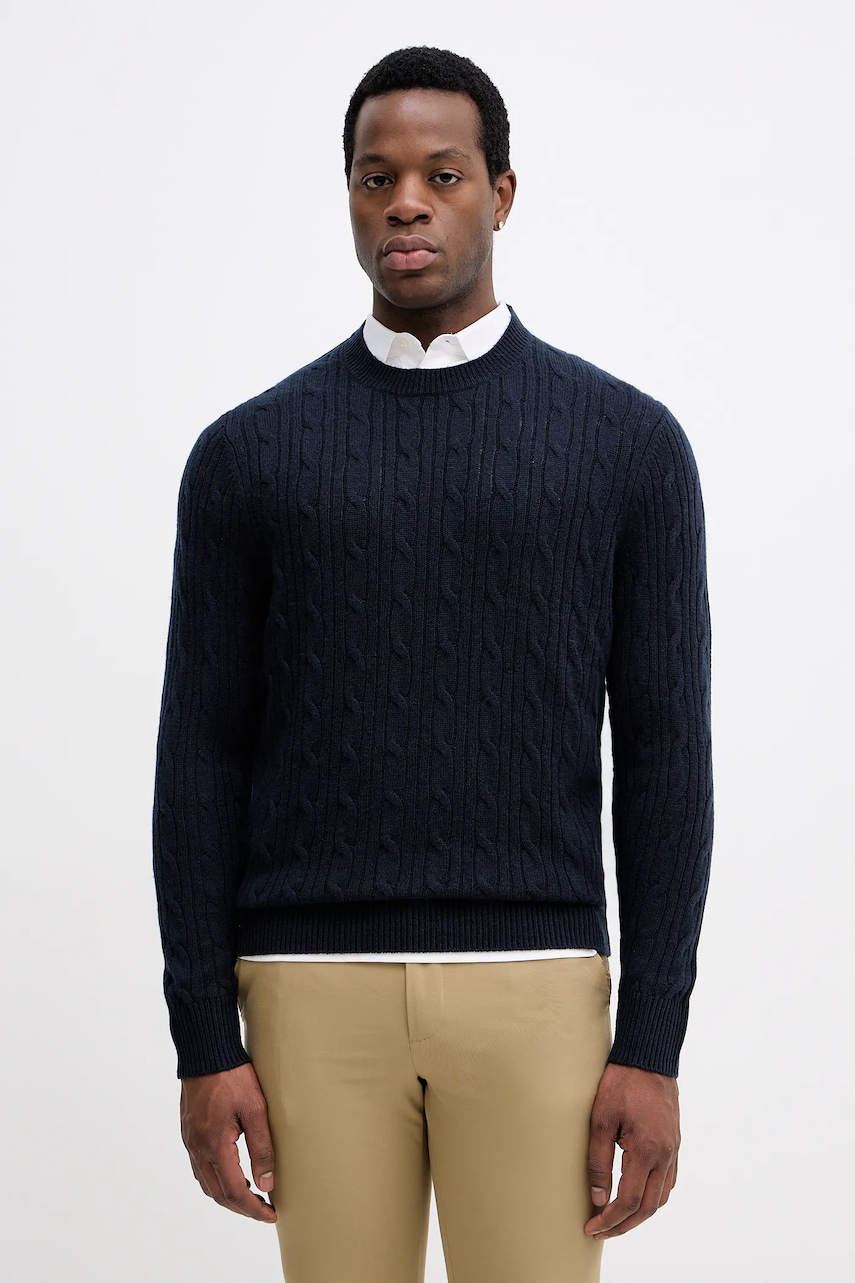 BOSS pulover din amestec de cașmir culoarea bleumarin, light, 50549975