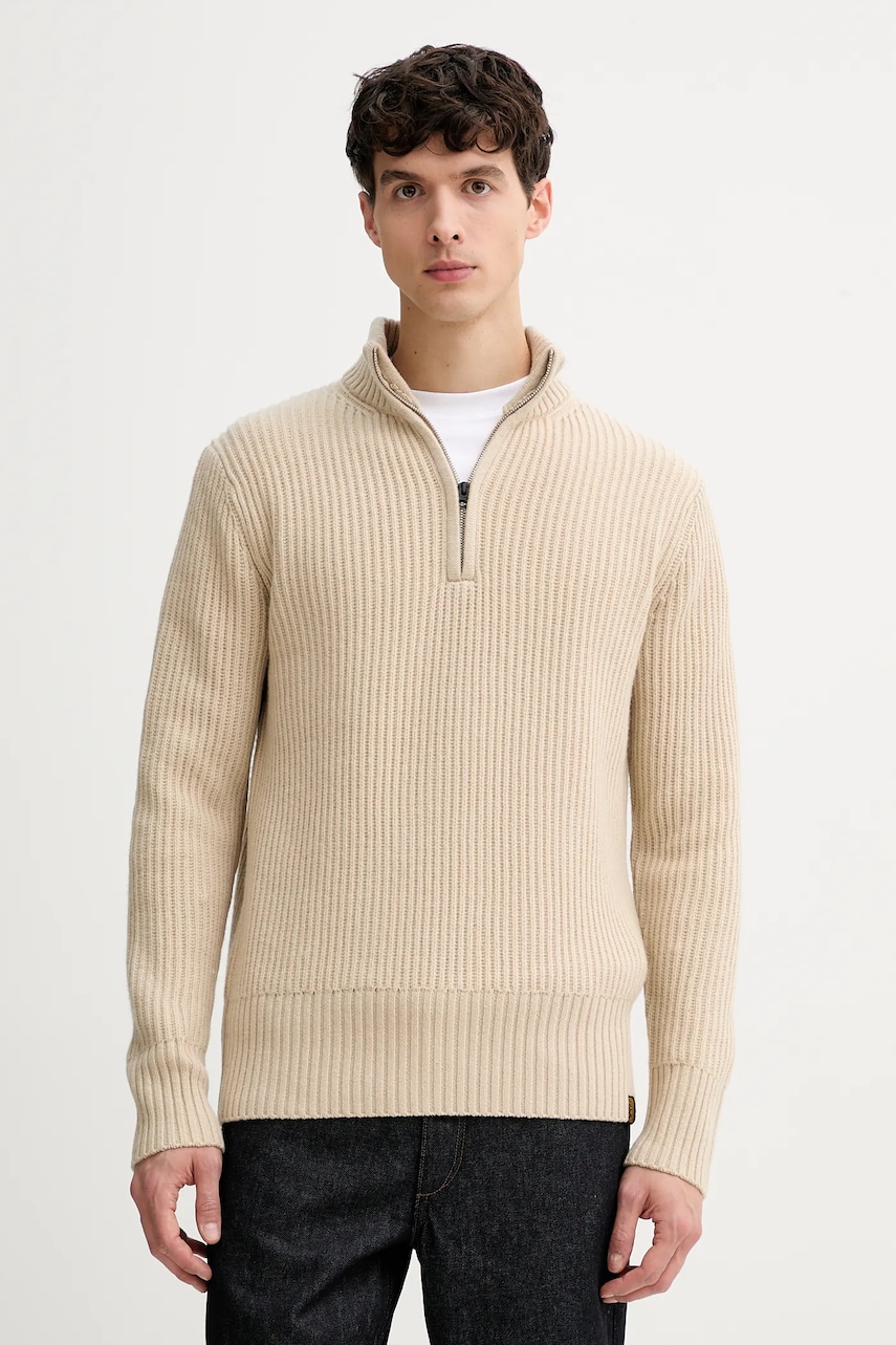 G-Star pulover din amestec de lână culoarea bej, călduros, cu turtleneck, D23938.E212