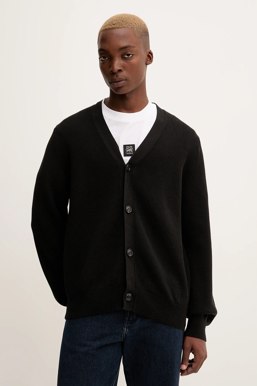 HUGO cardigan din bumbac culoarea negru, 50551509
