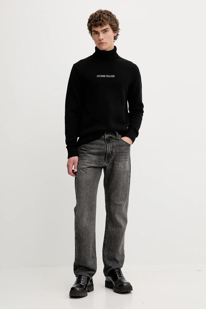 Свитер с добавлением шерсти Guess Jeans цвет чёрный тёплый с гольфом M5BR58 Z0561