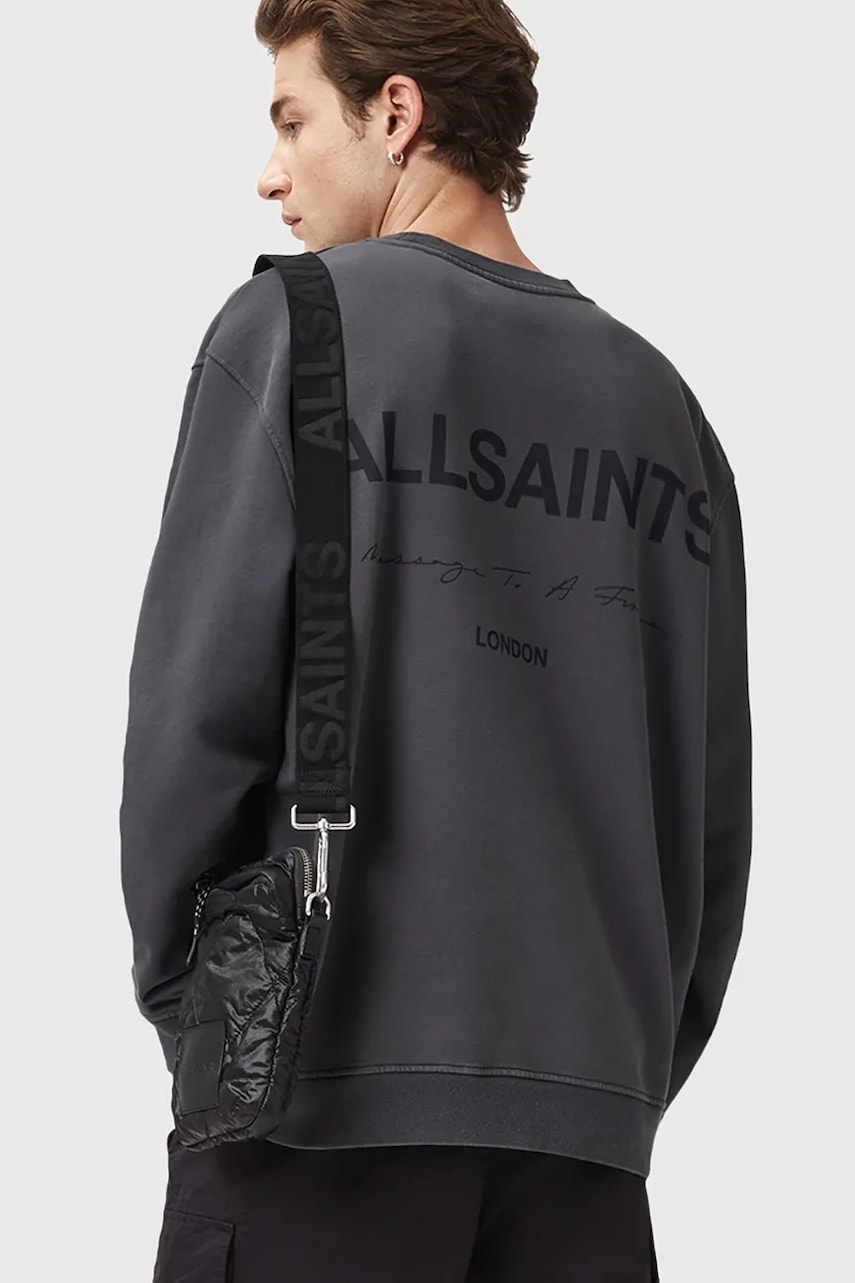AllSaints hanorac de bumbac FUTURE culoarea gri, cu imprimeu, M001ND