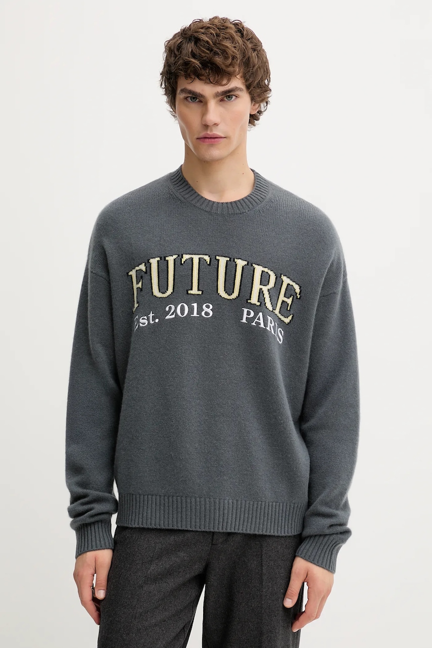 Levně Kašmírový svetr FROM FUTURE pánský, šedá barva, MPR03345