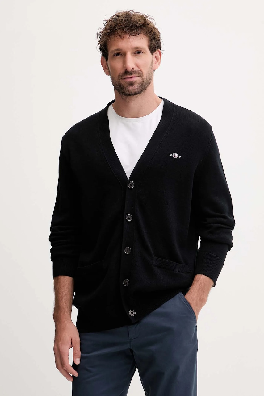 Gant cardigan din bumbac culoarea negru, 8030269