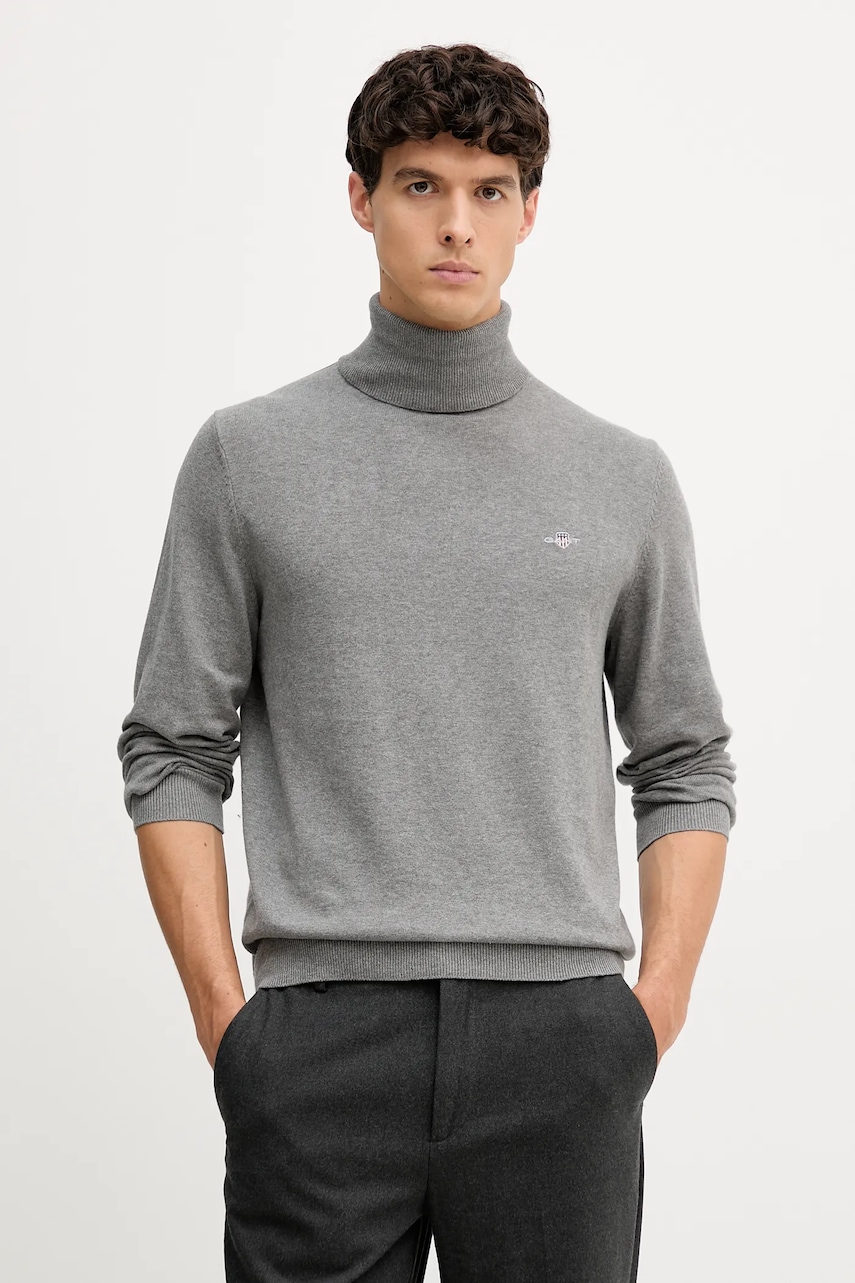 Gant pulover de bumbac culoarea gri, light, cu guler, 8030563