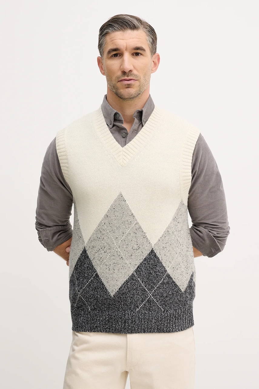 United Colors of Benetton vestă din amestec de lână culoarea bej, 1NGVK401J