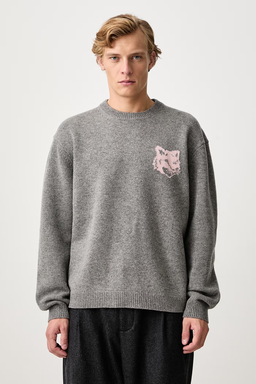 Maison Kitsuné  Fox Head Intarsia Merino pulover din lână pentru bărbați