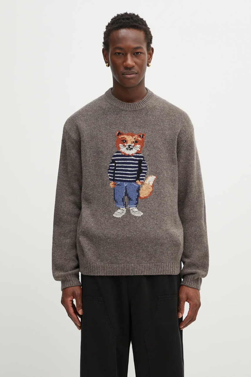 Maison Kitsuné pulover din amestec de lână Dressed Fox Intarsia Wool