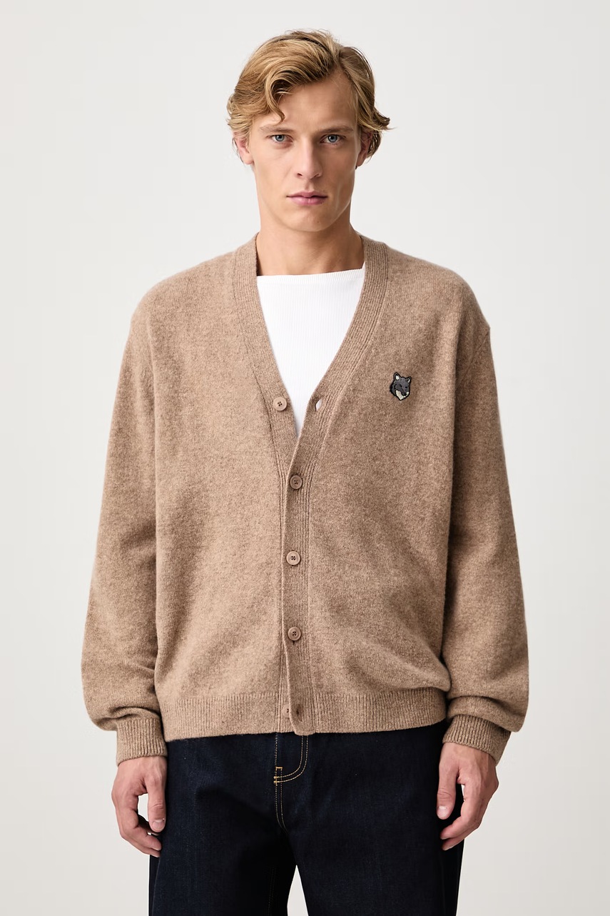 Maison Kitsuné  Fox Head Lambwsool Comfort cardigan din lână pentru bărbați