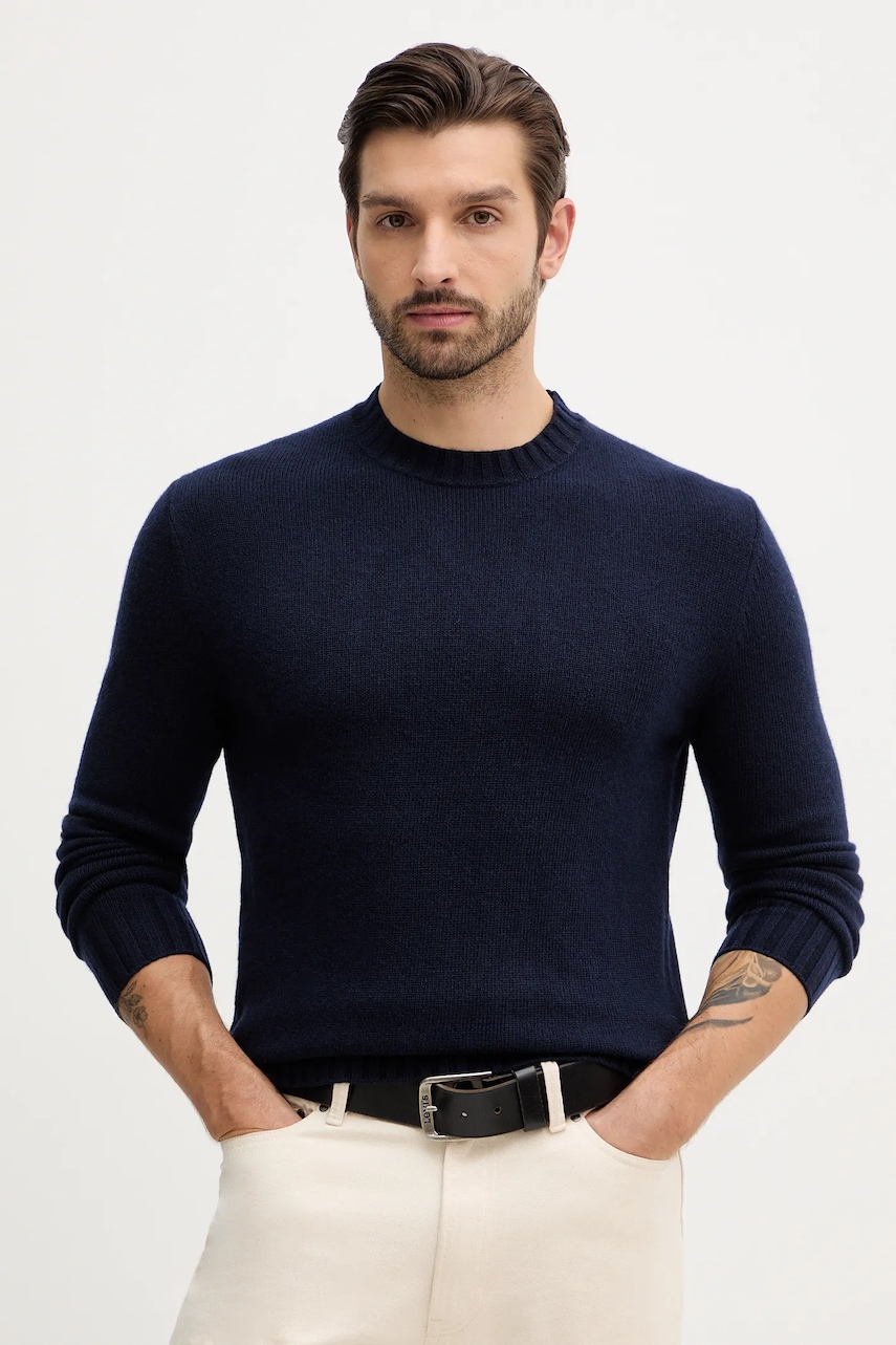 Sisley pulover din amestec de lână culoarea bleumarin, light, 18AYS104L