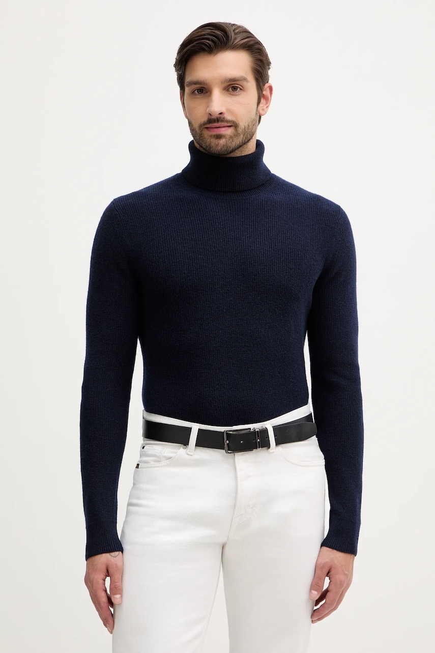 Sisley pulover culoarea bleumarin, cu guler, 18AYS200X