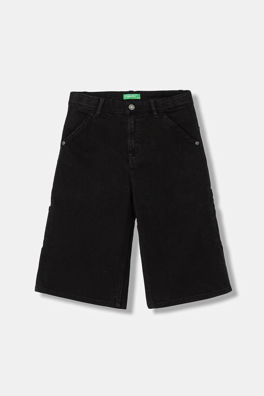 United Colors of Benetton pantaloni scurți din denim pentru copii culoarea negru, talie reglabilă, 4EQYCE04H