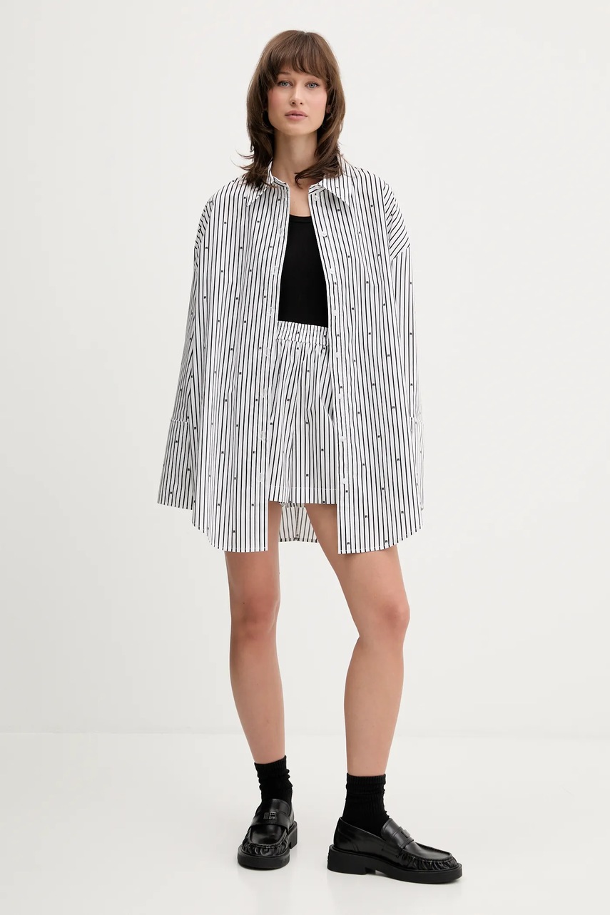 Хлопковые шорты Rotate цвет чёрный узор высокая посадка 114396000