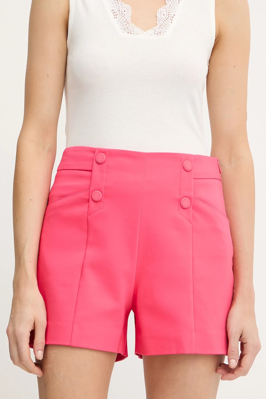 Morgan pantaloni scurți culoarea roz, uni, high waist, SHEON