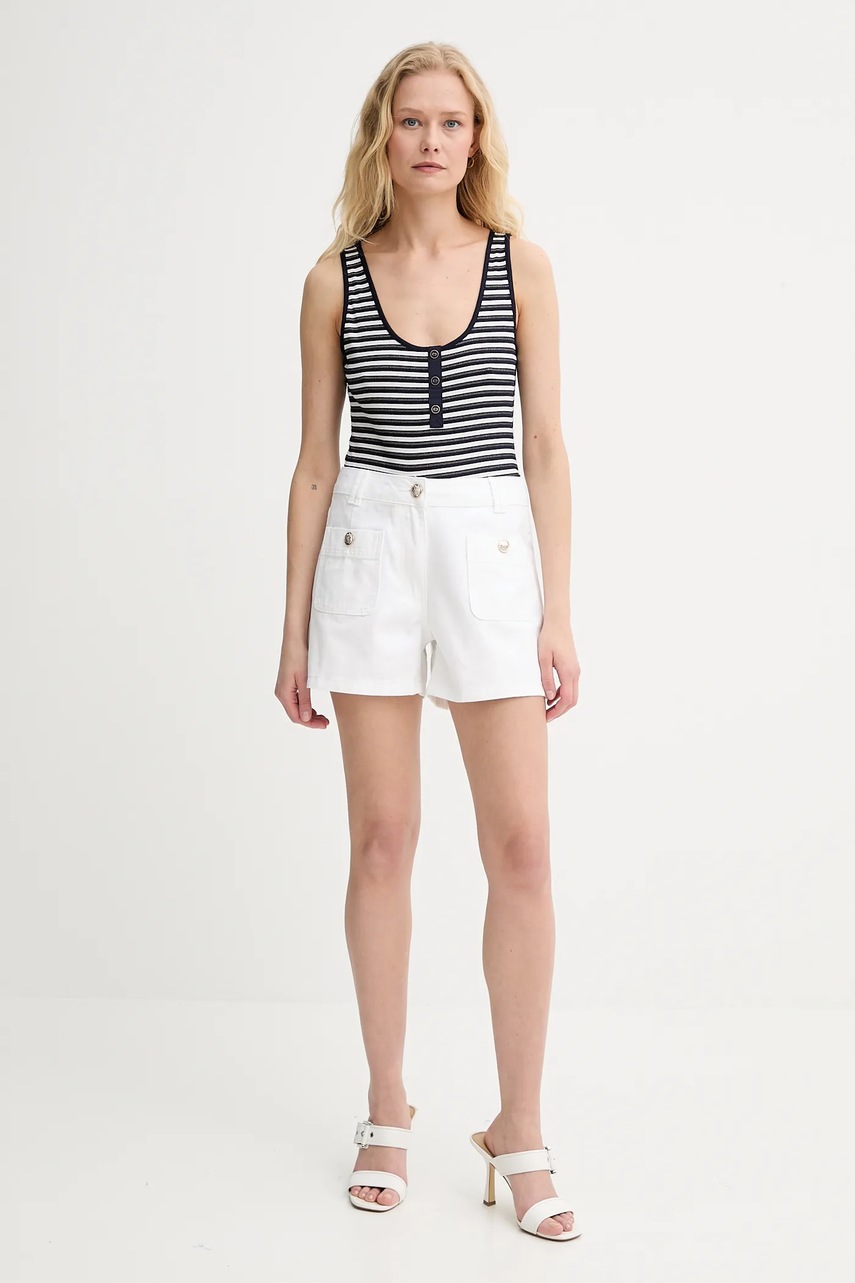Джинсовые шорты Morgan цвет белый однотонная высокая посадка SHAMIZ1