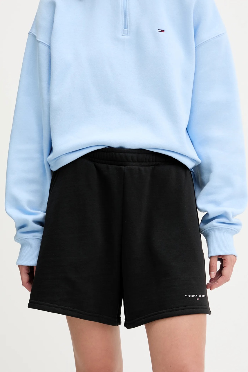Tommy Jeans pantaloni scurți culoarea negru, uni, high waist, DW0DW21152