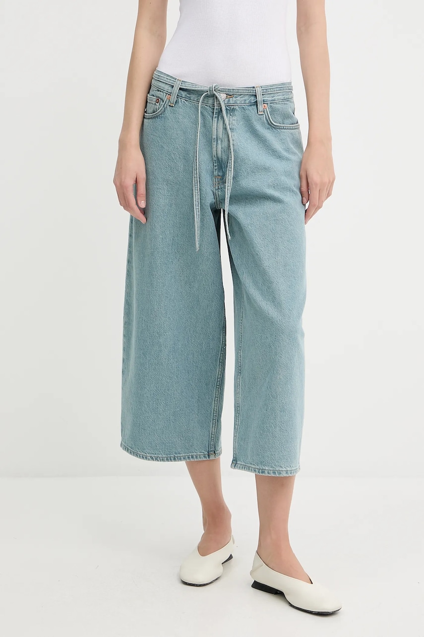 Samsoe Samsoe pantaloni scurti jeans SAHARPER uni, high waist, F25200011