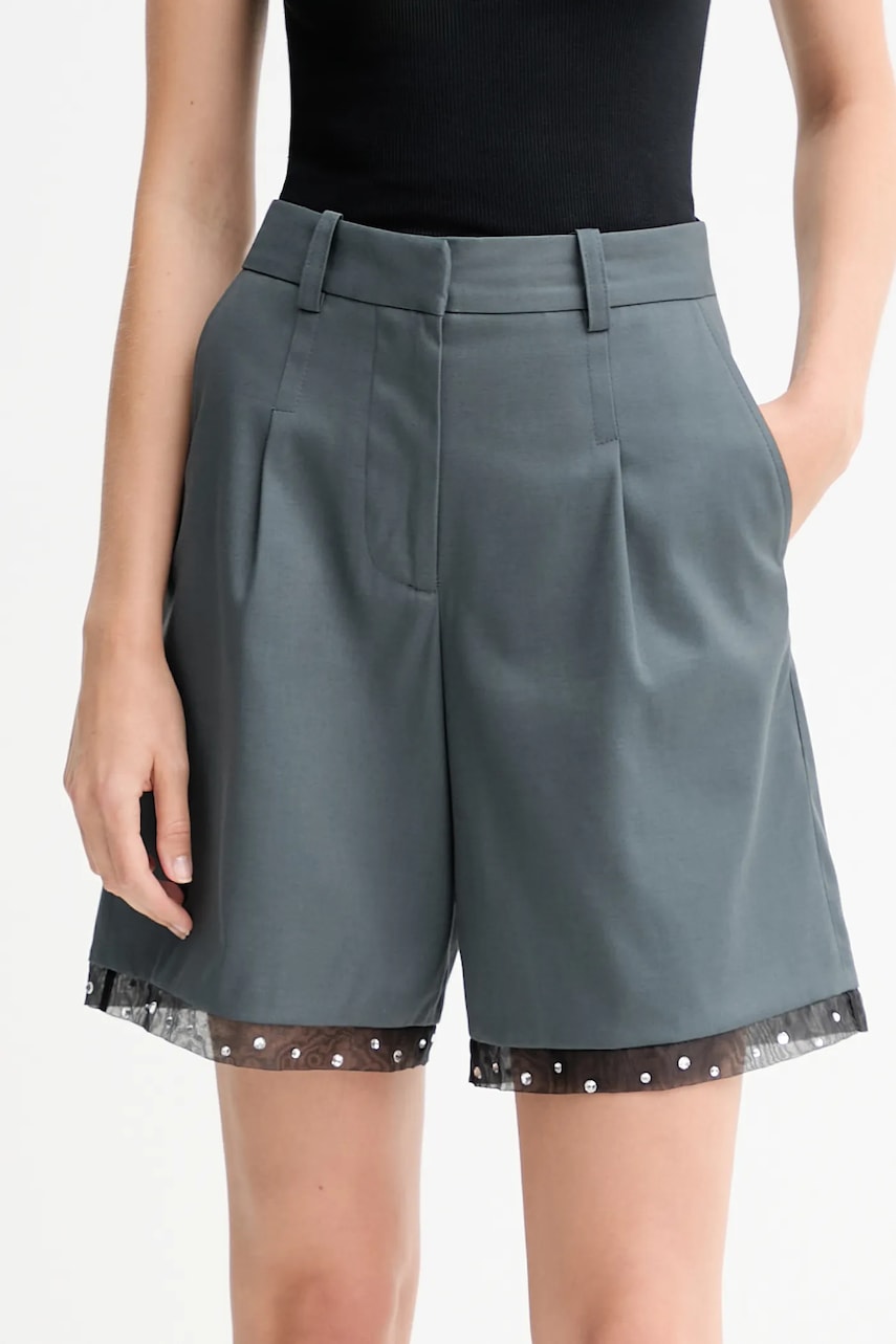 IRO pantaloni scurți din lână culoarea gri, cu imprimeu, high waist, WP30SOLENNA