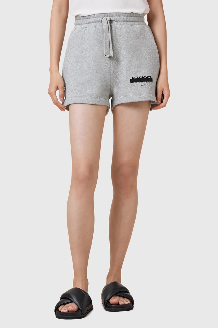 Хлопковые шорты AllSaints SORRI цвет серый с принтом высокая посадка W053TC