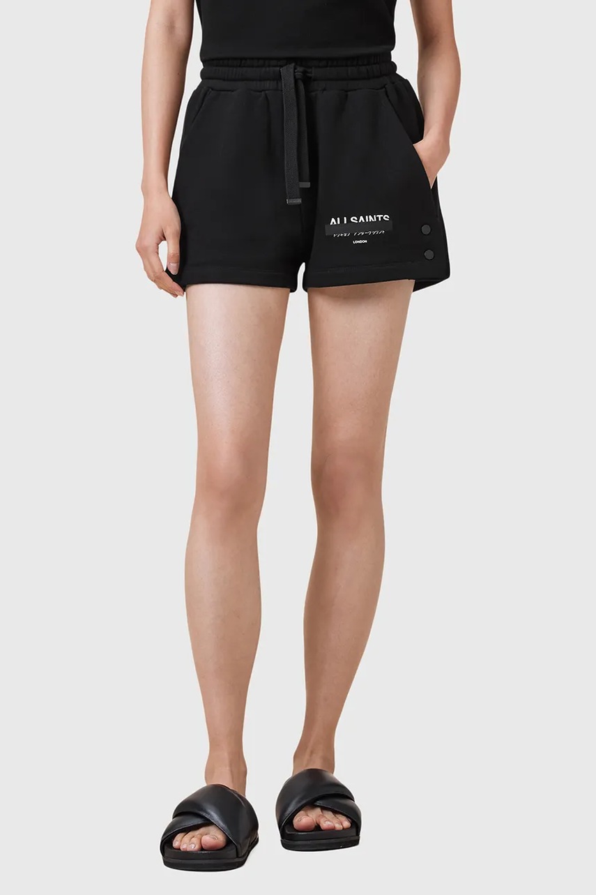 Хлопковые шорты AllSaints SORRI цвет чёрный с принтом высокая посадка W053TC