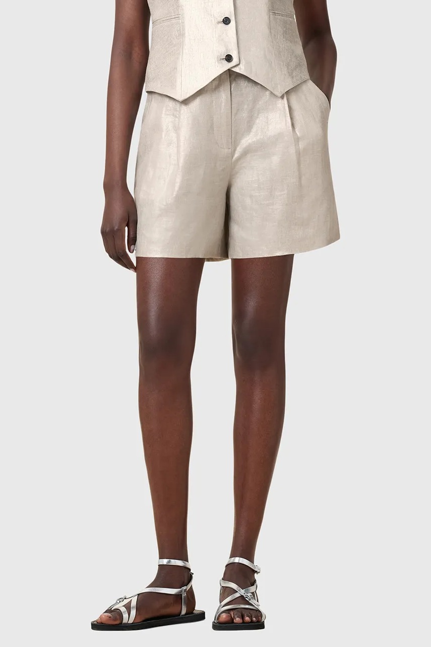 Льняные шорты AllSaints AVERIE цвет серебрянный однотонная средняя посадка W069QC