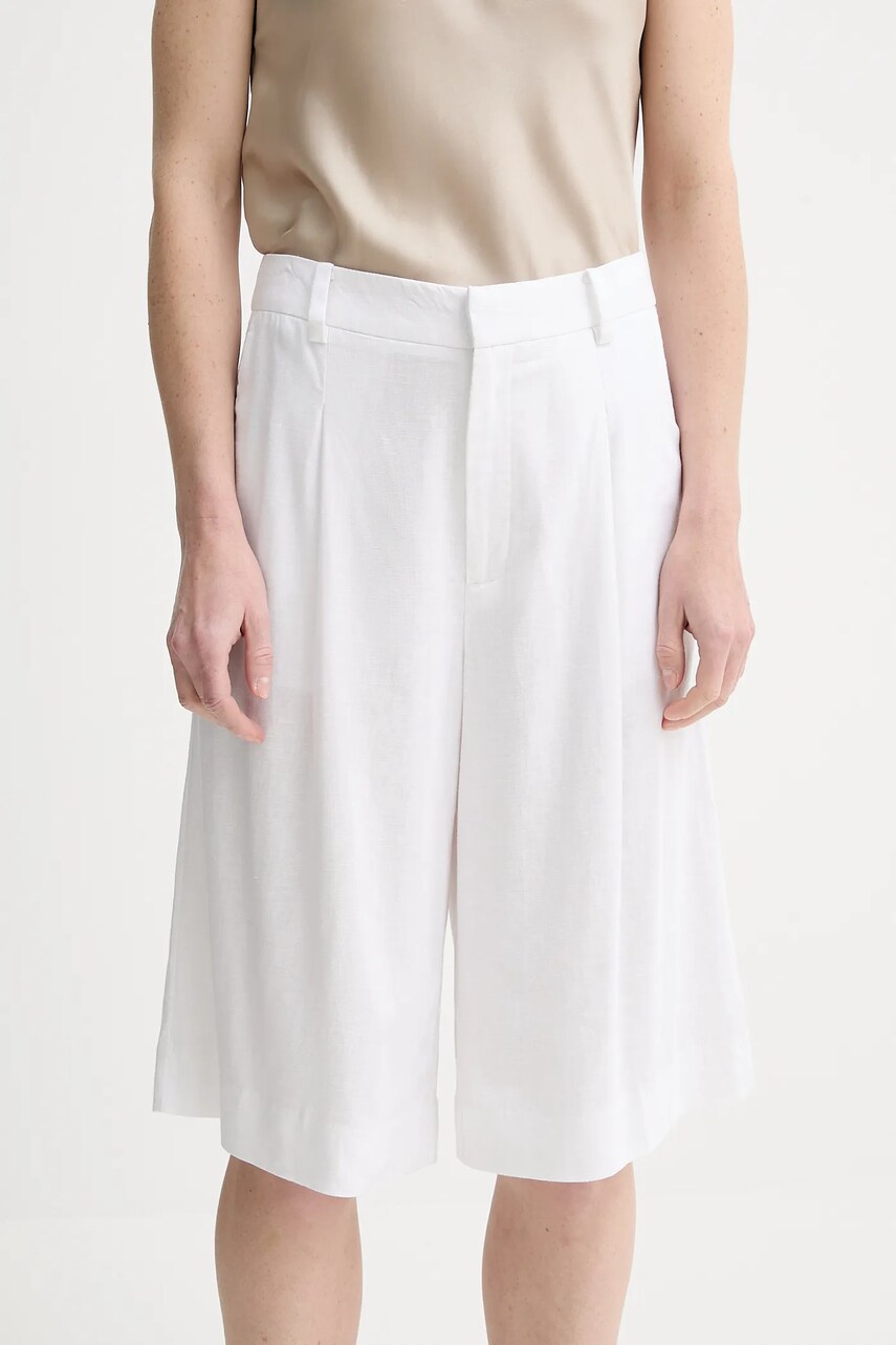 Gestuz pantaloni scurți din amestec de in culoarea alb, uni, high waist, 10910281