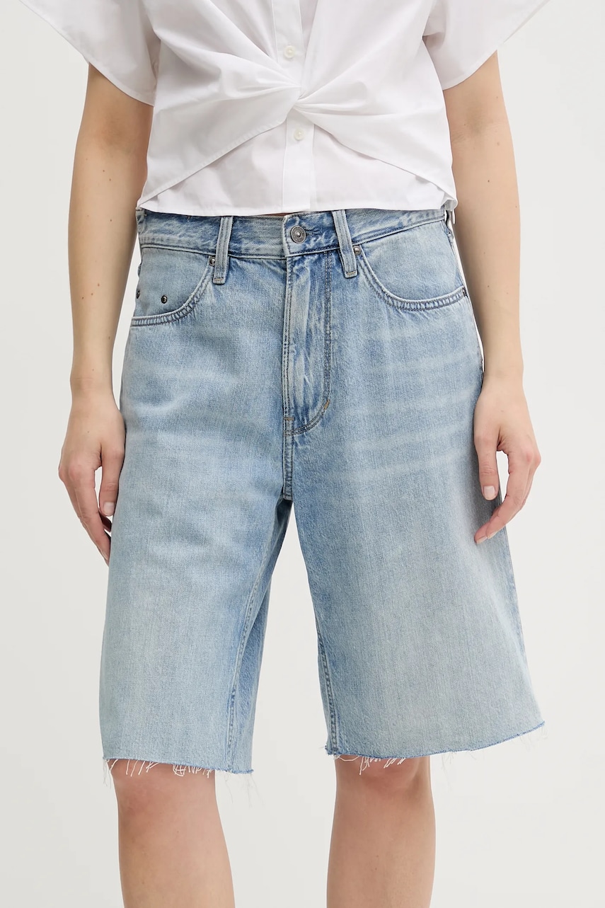 Levně Džínové šortky G-Star dámské, modrá barva, high waist, D27484-D536