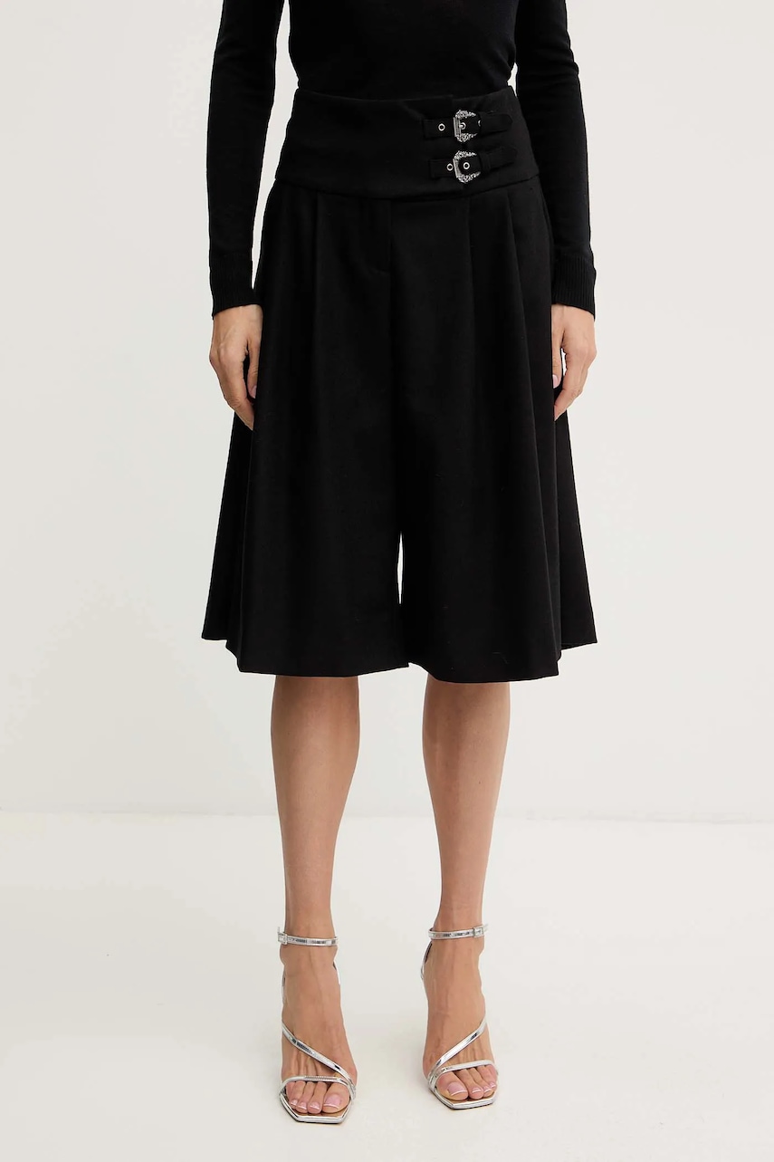 Versace Jeans Couture pantaloni scurti din lână culoarea negru, uni, high waist, 79HAD102 N0542 Versace Jeans Couture pantaloni scurti din lână culoarea negru, uni, high waist, 79HAD102 N0542