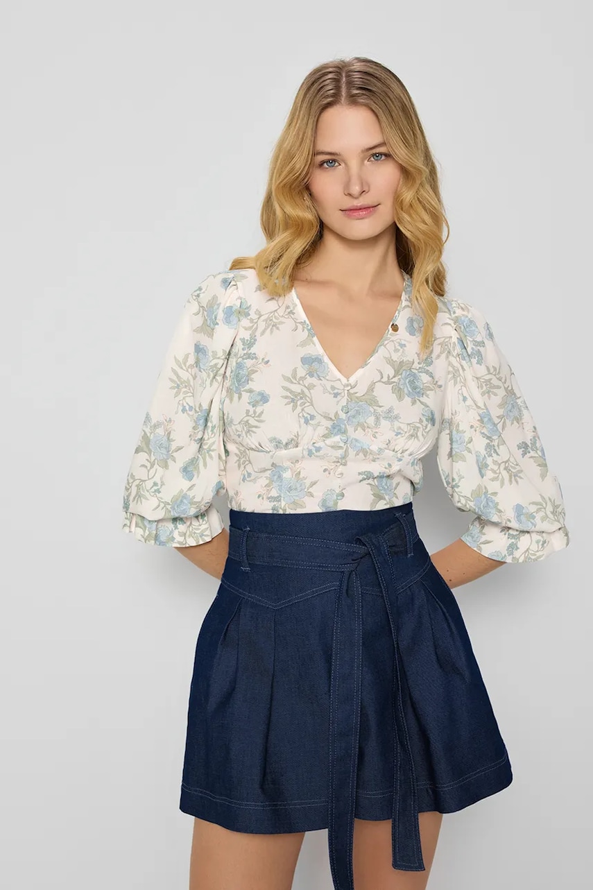 Bizuu pantaloni scurți KANDYS culoarea bleumarin, uni, high waist, KANDYS GRANATOWY