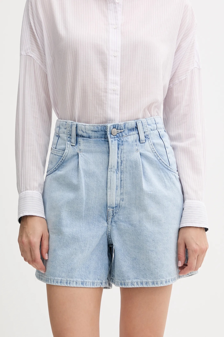 Pepe Jeans pantaloni scurți jeans uni, high waist, PL801205