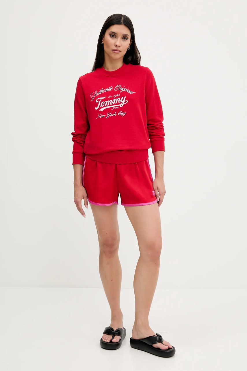 Шорты adidas Originals 3-Stripes цвет красный с аппликацией высокая посадка JZ3513