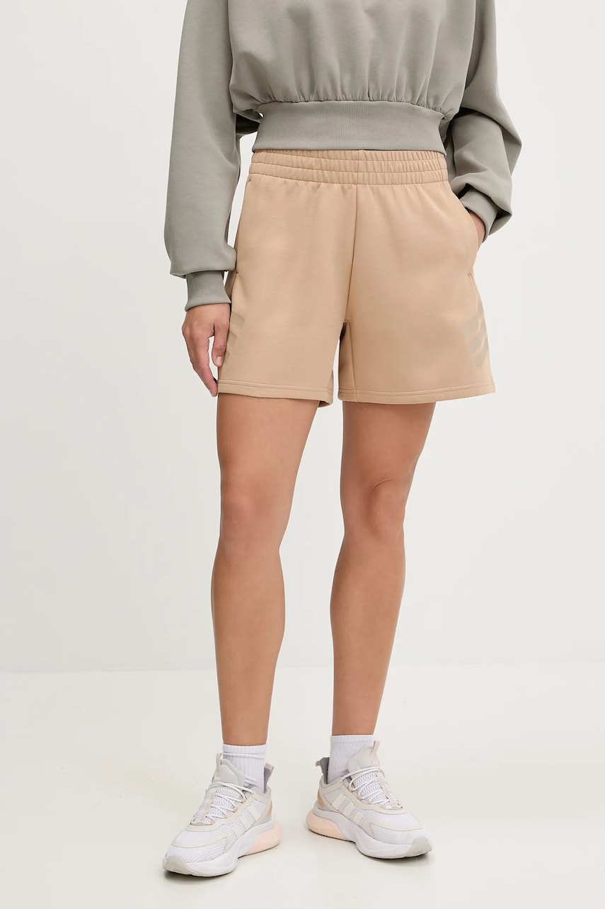 adidas pantaloni scurți Future Icons culoarea bej, cu imprimeu, high waist, JW7834