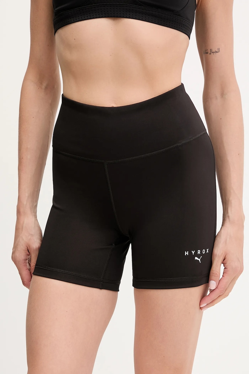 Puma pantaloni scurți de antrenament PUMA x HYROX culoarea negru, uni, high waist, 527636
