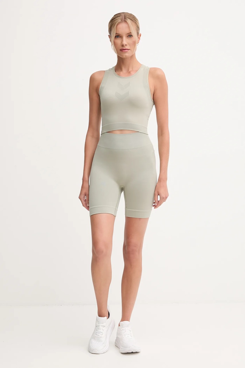 Тренировочные шорты Hummel цвет зелёный однотонные высокая посадка 230078