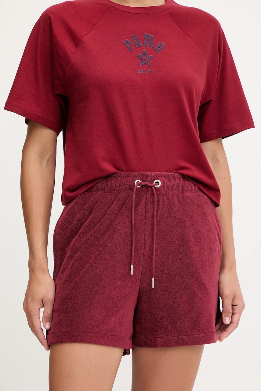 Puma pantaloni scurti PUMA x FENTY culoarea bordo, uni, medium waist, 635405