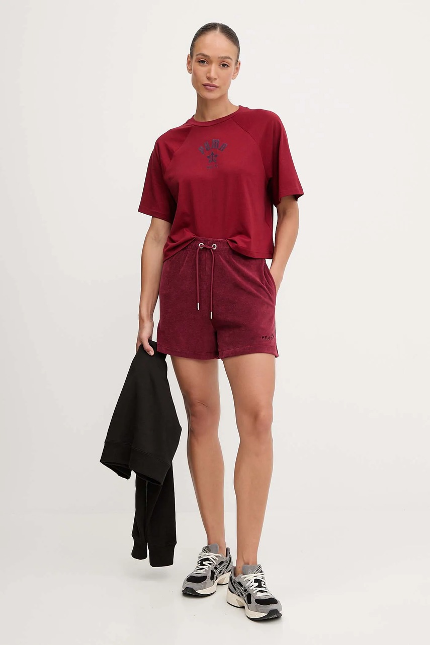 Шорты Puma PUMA x FENTY цвет бордовый однотонные средняя посадка 635405 Шорты Puma PUMA x FENTY цвет бордовый однотонные средняя посадка 635405